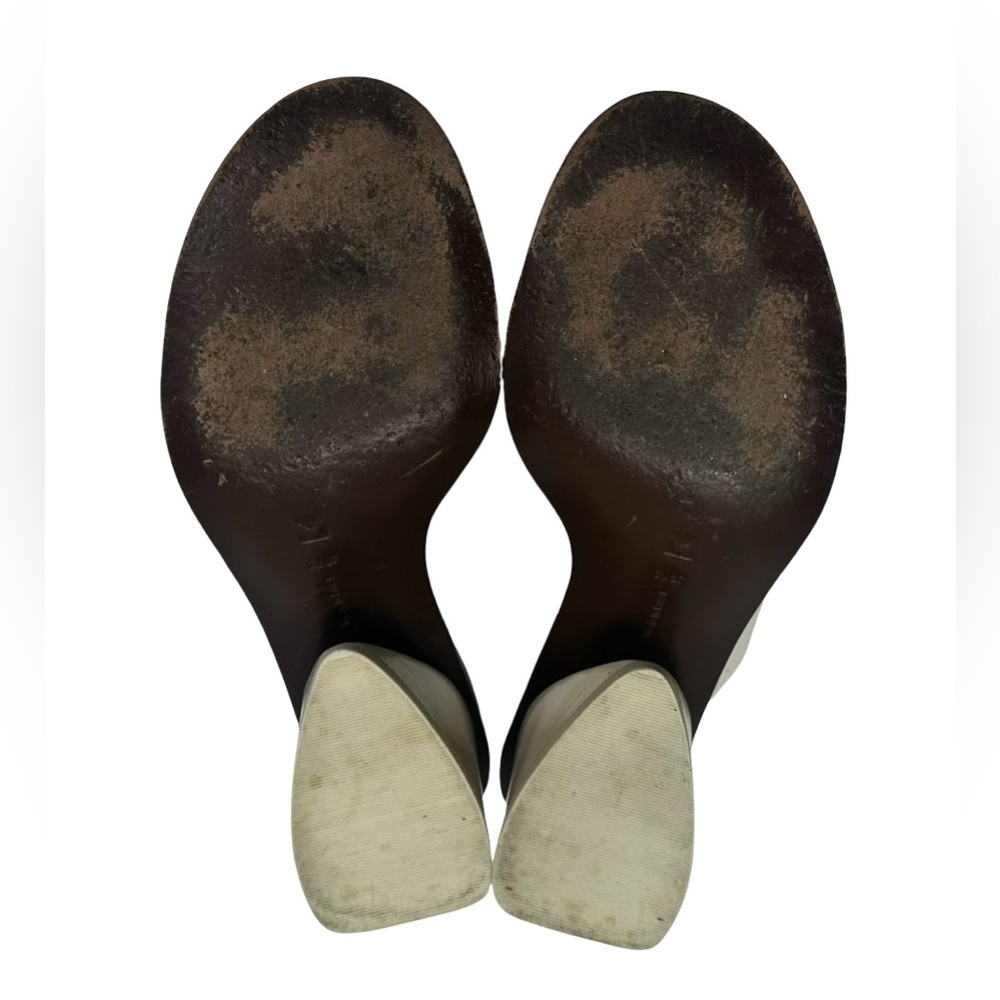 Mercedes Castillo Izar High Block Heel Ivory Leather Slides Sandals Women Sz 7 - Picture 13 of 14